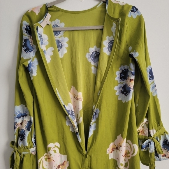 LOFT green floral silky short dress - Picture 7 of 9